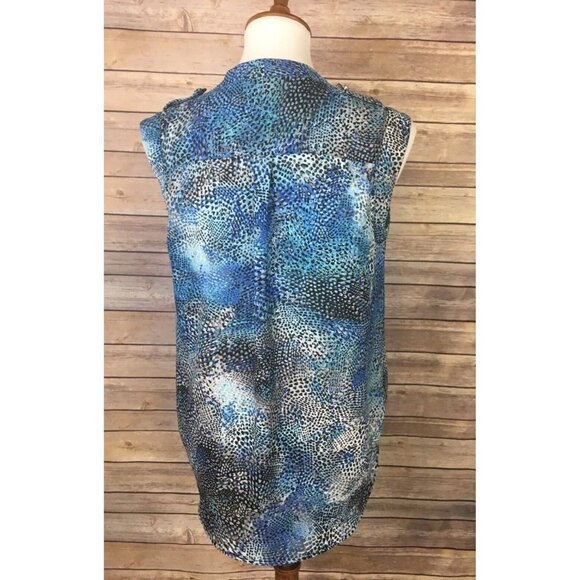 Apt 9 Small Crossover Front Sleeveless Blouse Top Animal Promt Blue Button - Picture 5 of 9